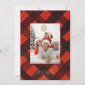モダンクリスマスレッド黒タータンチェックフォトフレーム シーズンカード (正面)