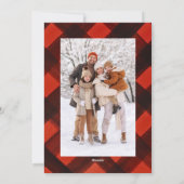 モダンクリスマスレッド黒タータンチェックフォトフレーム シーズンカード (裏面)