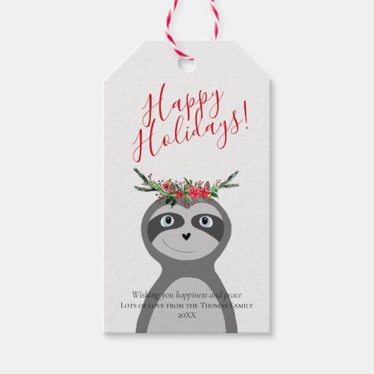 モダンクリスマスロッスハッピーホリデーズファミリー ギフトタグ (正面)