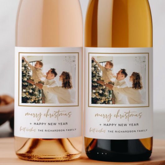 モダンクリスマスワインボトルラベル写真ギフト金ゴールド ワインラベル