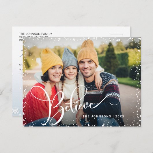 モダンクリスマス信じPHOTO Greeting シーズンポストカード (正面/裏面)