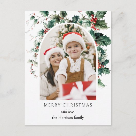 モダンクリスマス写真アーチ シーズンポストカード (正面)