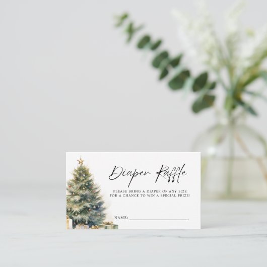 モダンクリスマス冬の赤ちゃんシャワーおむつラッフル エンクロージャーカード (スタンド正面)