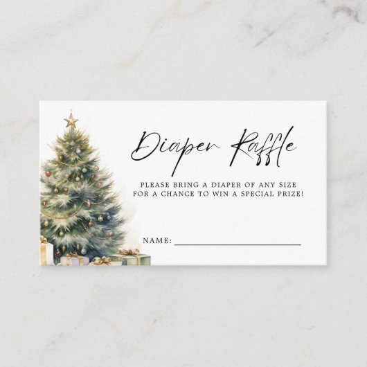 モダンクリスマス冬の赤ちゃんシャワーおむつラッフル エンクロージャーカード (正面)