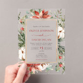 モダンクリスマス冬の赤金ゴールドの緑結婚色 アクリル招待状 (インサイチュ (ポータブル))