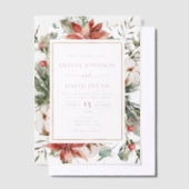 モダンクリスマス冬の赤金ゴールドの緑結婚色 ベラム紙招待状 (オフセット)