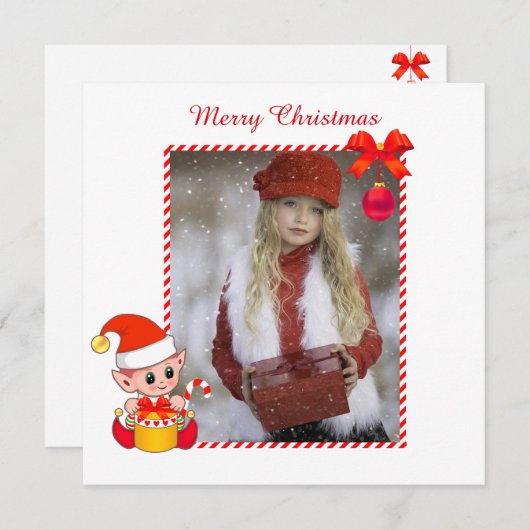 モダンクリスマス小妖精や小人とカスタム写真 (正面/裏面)