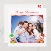 モダンクリスマス小妖精や小人とカスタム家族の写真 (正面/裏面)