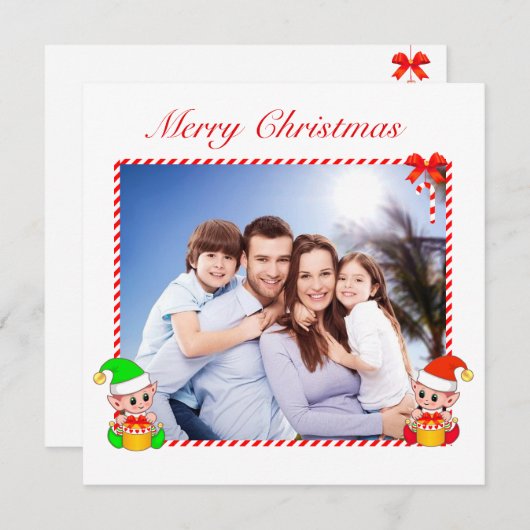 モダンクリスマス小妖精や小人とカスタム家族の写真 (正面/裏面)