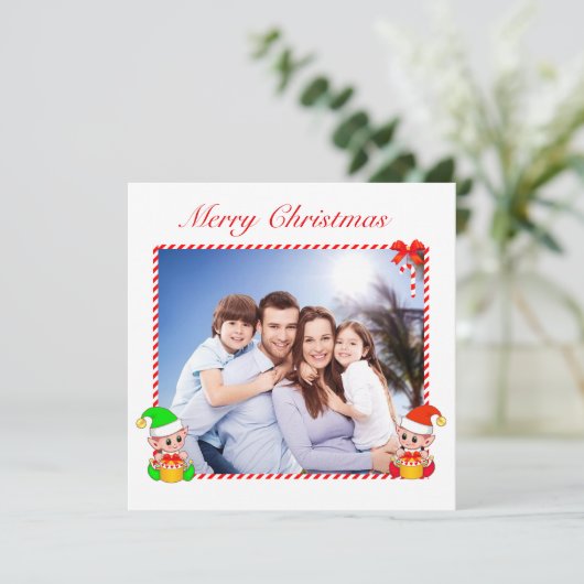 モダンクリスマス小妖精や小人とカスタム家族の写真 (スタンド正面)