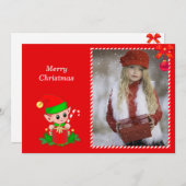 モダンクリスマス小妖精や小人とカスタム赤の上の写真 (正面/裏面)