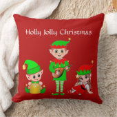 モダンクリスマス小妖精や小人分隊オン・レッド クッション (ブランケット)
