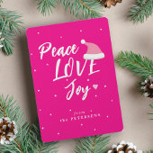 モダンクリスマス平和の愛の喜びスクリプトのピンク シーズンカード