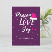 モダンクリスマス平和の愛の喜びスクリプト紫 シーズンカード (スタンド正面)
