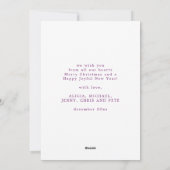 モダンクリスマス平和の愛の喜びスクリプト紫 シーズンカード (裏面)