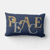 モダンクリスマス平和海軍ブルー金ゴールド銀名 ランバークッション (裏面)
