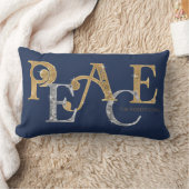 モダンクリスマス平和海軍ブルー金ゴールド銀名 ランバークッション (ブランケット)