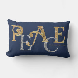 モダンクリスマス平和海軍ブルー金ゴールド銀名 ランバークッション