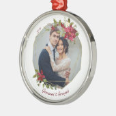 モダンクリスマス幾何学的フローラホリデーフォト メタルオーナメント (左)