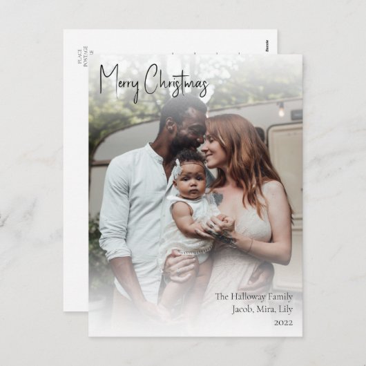 モダンクリスマス手書きスクリプト全写真ホール シーズンポストカード (正面/裏面)