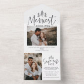 モダンクリスマス数々のの素朴な写真は日付を保存 オールインワン招待状 (内側)