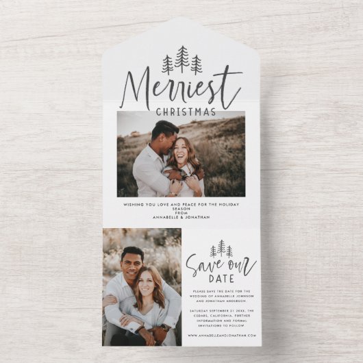 モダンクリスマス数々のの素朴な写真は日付を保存 オールインワン招待状 (内側)