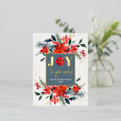 モダンクリスマス植物学ジョイ実在金ゴールド 箔シーズンポストカード (立ち正面)