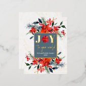 モダンクリスマス植物学ジョイ実在金ゴールド 箔シーズンポストカード (正面/裏面)