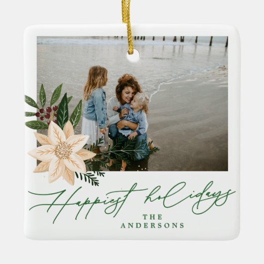 モダンクリスマス植物祝日写真 セラミックオーナメント (正面)