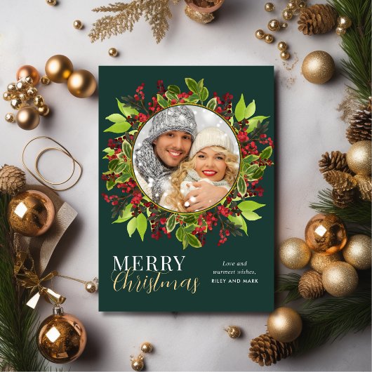 モダンクリスマス水彩植物写真 シーズンカード