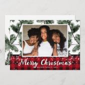 モダンクリスマス水牛のプレイド写真のホリデーカード シーズンカード (正面/裏面)
