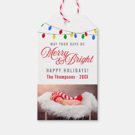 モダンクリスマス灯 |メリー & Bright Photo ギフトタグ