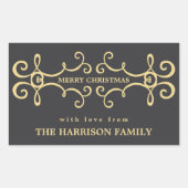 モダンクリスマス祝い贈り物ラベル/金ゴールド 長方形シール (正面)