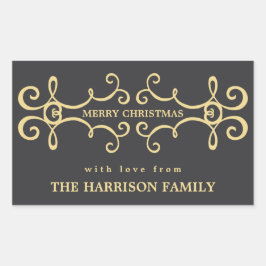 モダンクリスマス祝い贈り物ラベル/金ゴールド 長方形シール