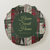 モダンクリスマス素朴タータンチェックプレイド ラウンドクッション (裏面)