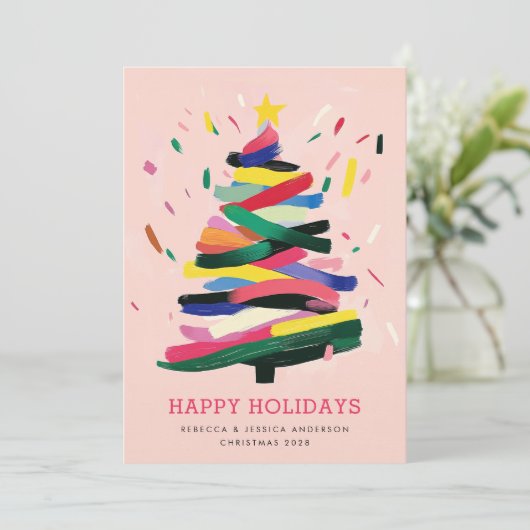 モダンクリスマス絵を描のカスタム写真 シーズンカード (スタンド正面)