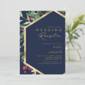 モダンクリスマス緑の海軍のウェディングレセプション 招待状 (スタンド正面)