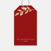 モダンクリスマス葉金ゴールドオンレッド ギフトタグ (裏面)