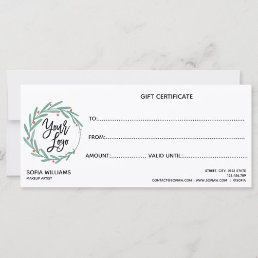 モダンクリスマス証明書ギフトカード追加ロゴ (裏面)