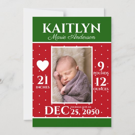 モダンクリスマス誕生発表生まれたばかりの統計 マグネット招待状 (正面)