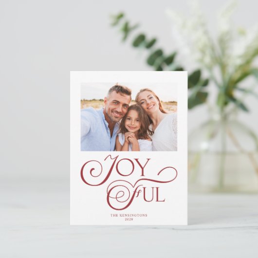 モダンクリスマス赤うれしそうな休日の写真 シーズンポストカード (スタンド正面)