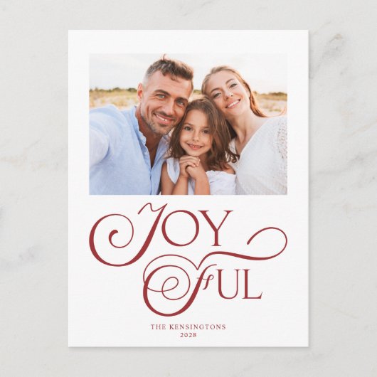 モダンクリスマス赤うれしそうな休日の写真 シーズンポストカード (正面)