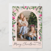 モダンクリスマス赤面ピンク緑アーチ1写真 シーズンカード (正面)