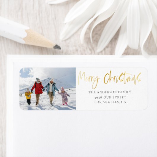 モダンクリスマス金ゴールドと写真 ラベル (インサイチュ)