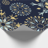 モダンクリスマス金ゴールドブルーウォーター色スノーフレーク ラッピングペーパー (角)