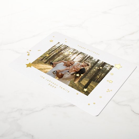 モダンクリスマス金ゴールドプレス星写真ハッピー 箔シーズンカード (回転した状態)