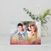 モダンクリスマス金ゴールドメリー写真 箔シーズンポストカード (立ち正面)