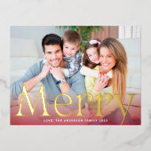 モダンクリスマス金ゴールドメリー写真 箔シーズンポストカード (正面)