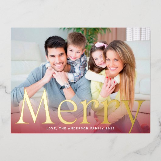 モダンクリスマス金ゴールドメリー写真 箔シーズンポストカード (正面)