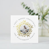 モダンクリスマス金ゴールドリース写真 シーズンカード (スタンド正面)